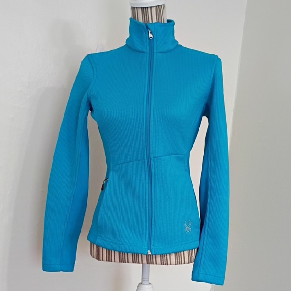 Spyder Blue Full Zip Fitted Core Sweater Size S